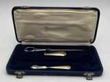 a silverware set in a blue case on a white surface