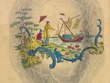 dessin représentant un bocal à poissons contenant un bateau, avec un homme dans une barque à l'eau