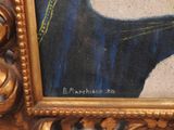 a picture of a painting of a woman in a blue dress