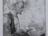 dessin représentant un vieil homme assis sur une chaise, la main posée sur ses genoux