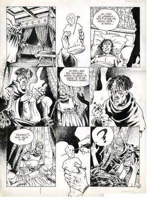 une page d'une bande dessinée représentant un homme tenant un couteau