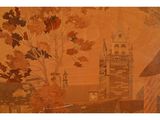 a painting of a clock tower on a wall