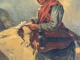 an image of a painting of a woman standing next to a sheep