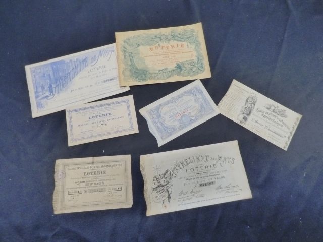 7 billets de loterie anciens : loterie des artistes musiciens 188...