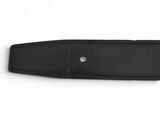 a close up of a black belt on a white background