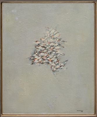 une image représentant une peinture d'un pin sur fond gris