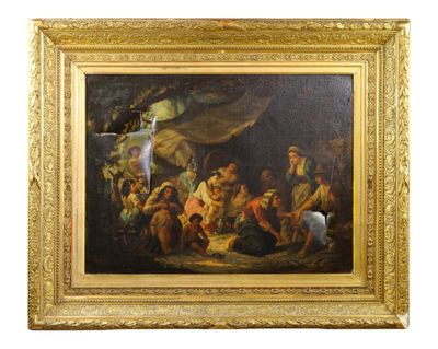 a painting of a group of people in a wooded setting