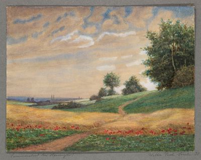 une image représentant un tableau représentant un champ avec un chemin de terre