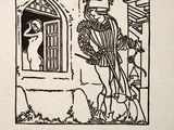 drawing of a man and woman standing in front of a door