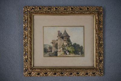 MARTIN Paul, "Paysage au château animé de deux personnages",…