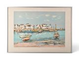 a picture of a painting of boats in the water