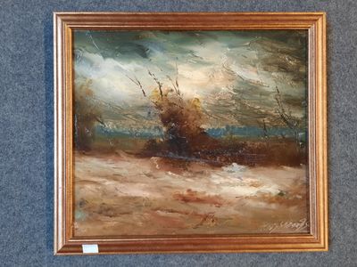 une peinture à l'huile représentant un bateau dans un plan d'eau