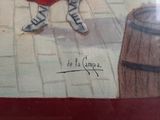 a picture of a painting of a cat in a red dress
