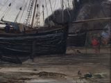 a painting of a boat that is in the water