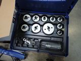 a blue tool box with a bunch of tools in it