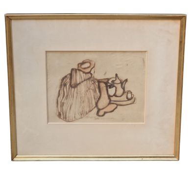 une image représentant le dessin d'un homme portant un chapeau et un sac