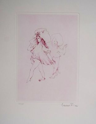 drawing of a woman in a white dress holding an umbrella