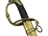 a close up of a sword on a white background with a white background