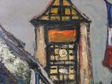 a painting of a building with a clock tower on top of it