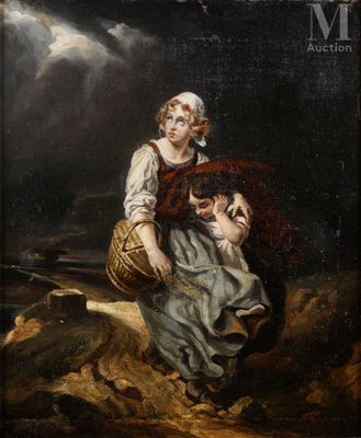 a painting of a woman carrying a child in a basket