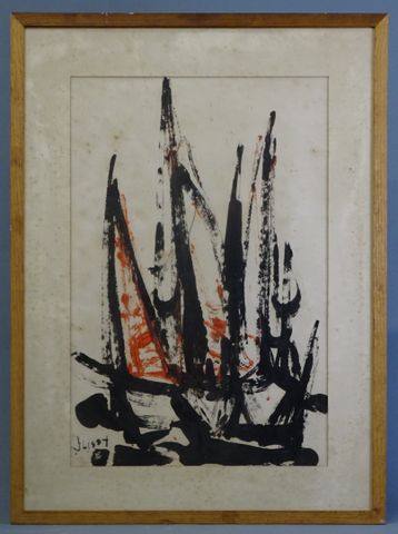 J. LISSY « composition ». Huile sur papier. Signé en bas à gauche...