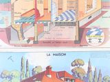 two pictures of a house being built on the same page