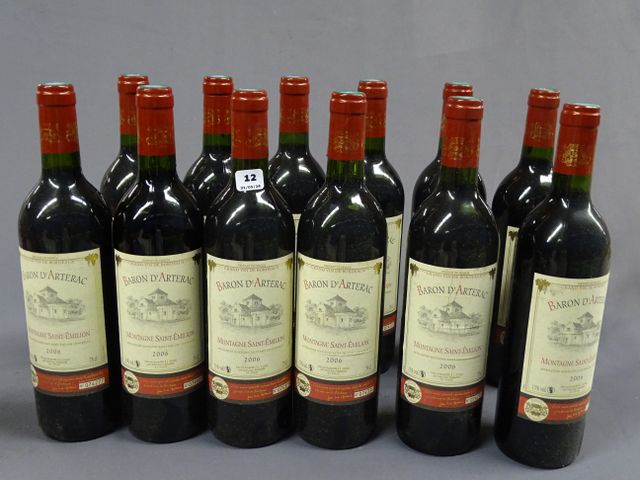 BARON D’ARTERAC : 12 bouteilles MONTAGNE SAINT EMILION, année 200...