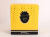 a yellow box with a black and white label on it