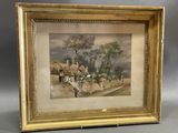 une vieille photo représentant une scène de village avec une calèche