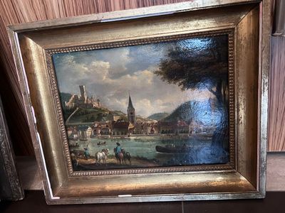 Ecole Française vers 1850 Paysage d'une ville fortifiée, fle…