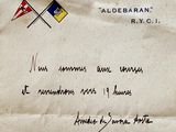 an old letter with a picture of two flags on it