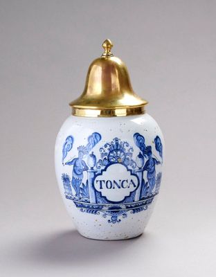 NORD ou DELFT Pot à tabac couvert en faïence bleue et blanch…