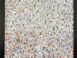 un tableau représentant un champ de fleurs blanches et rouges sur fond noir