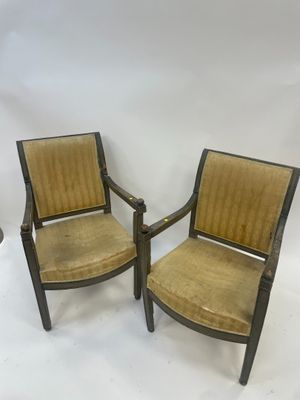 pair of chairs with cane back and arms in the style of louis ii