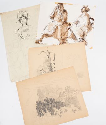 Lot de dessins - Portrait de femme 1900, encre