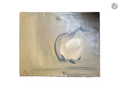 une peinture représentant une pomme accrochée au mur