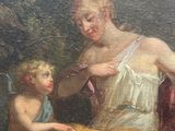 painting of a woman and child in a wooded setting