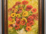 une peinture de fleurs dans un vase sur une table