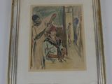 Un tableau représentant une femme coiffée d'un chapeau est accroché au mur