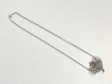 une chaîne en argent avec un pendentif en argent, posée sur une surface blanche