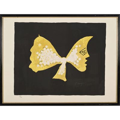 peinture jaune et noire représentant un papillon sur fond noir