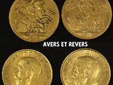 four different types of gold coins on a black background