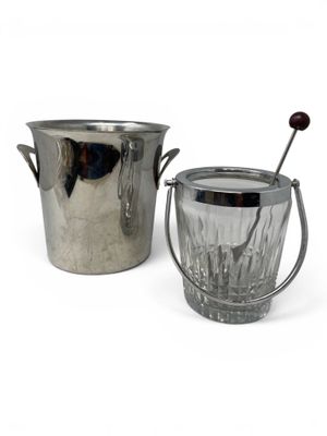 a silver ice bucket and a silver ice bucket on a white background