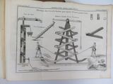 an old book with a drawing of a man standing on a ladder