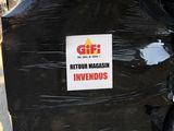 a black motorcycle with a sign on the back of it