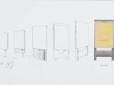 drawings of a bathroom with a toilet, sink, and mirror