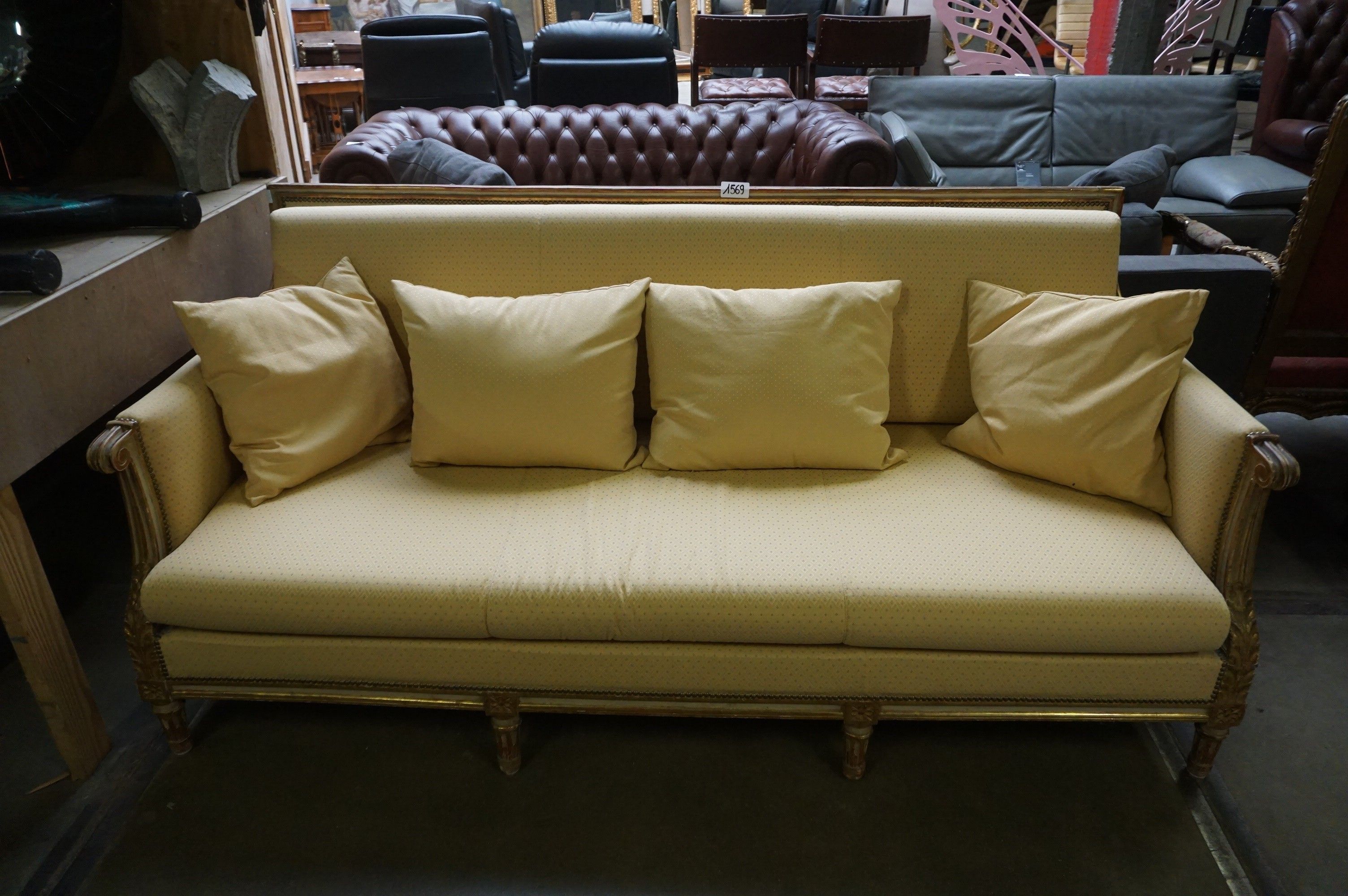 Beau canapé doré de style Louis XVI - L : 195 cm - Profondeu…