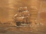 une peinture représentant un voilier sur l'eau