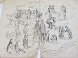 an old book with a drawing of people in it