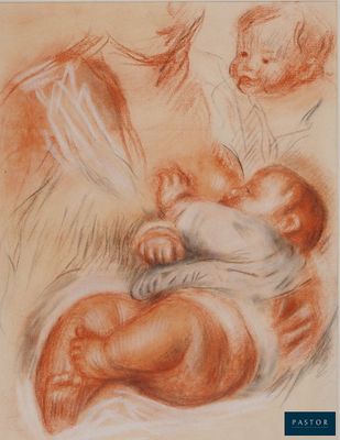 dessin représentant une mère tenant un bébé dans ses bras et un autre bébé endormi sur ses genoux